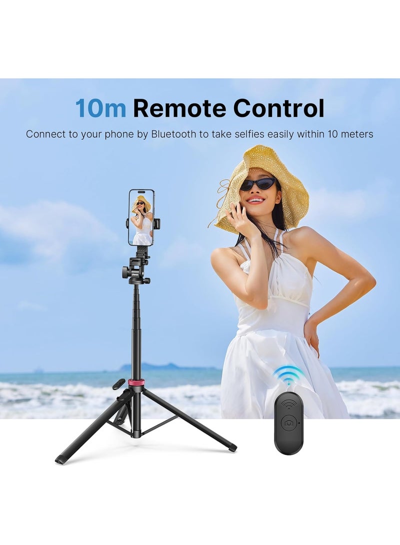 ULANZI MT-78 Extendable Phone Tripod 72.83" Selfie Stick Phone Camera Tripod Stand with 2 in 1 Phone Clip 360° Ball Head Camera Tripod with Cold Shoe for iPhone Sony Canon Lightweight for Travel - Image 5